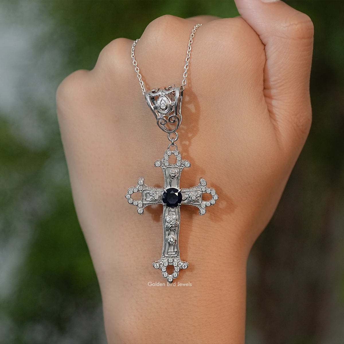 Round Cut Gemstone Criss Cross Pendant