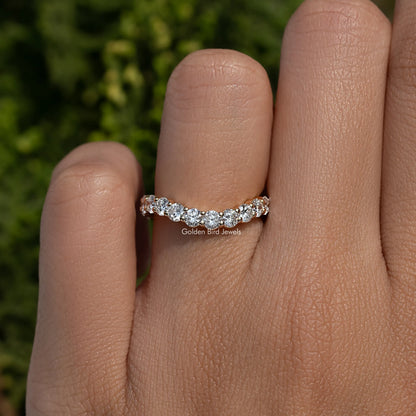 Silver-toned eternity wedding band with round-cut lab diamond stones