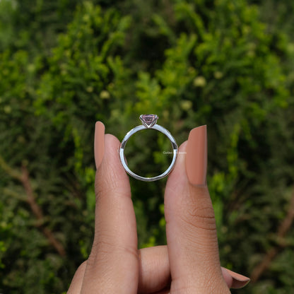 Sterling silver ring with pink center gemstone and open gallery band