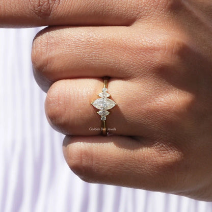 Round And Marquise Cut Engagement Ring In Yellow Gold