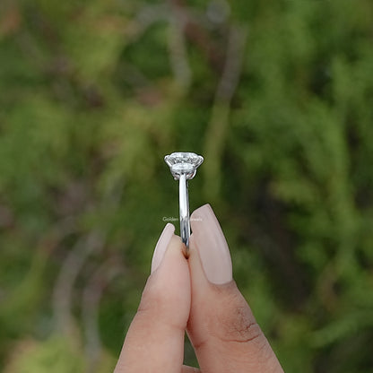 Side View of Old European Round Oval Moissanite Three Stone Ring