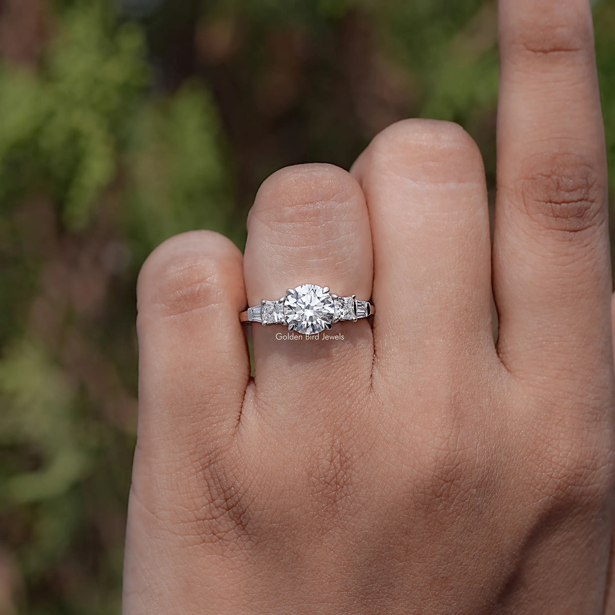 Front view of Round And Princess Diamond Five Stone Ring