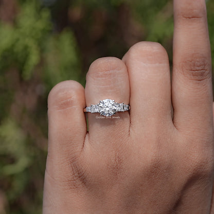 Front view of Round And Princess Diamond Five Stone Ring