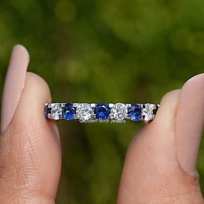 Front View of Round Cut Blue Gemstone Eternity Band

