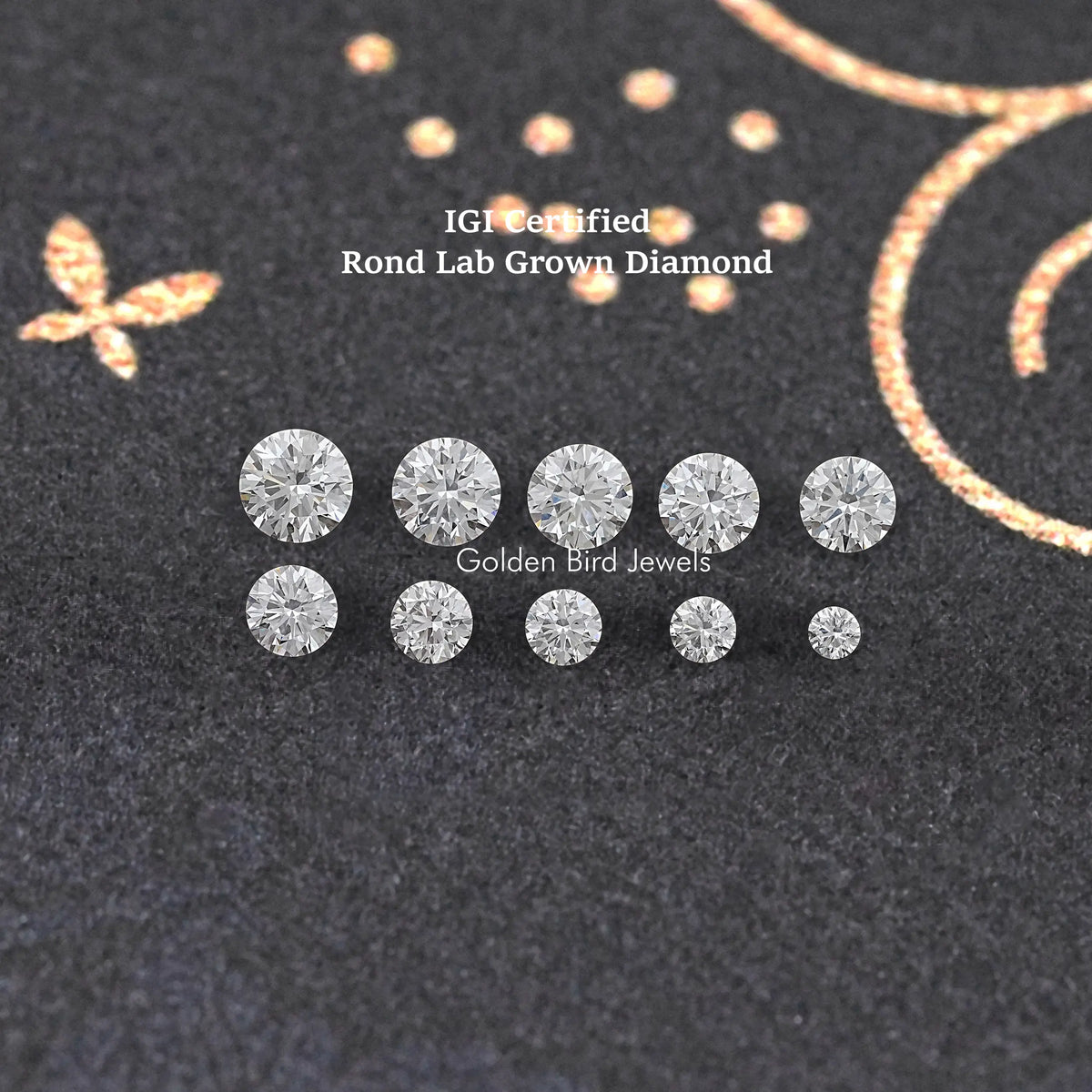 Round lab-grown diamonds displayed in a neat grid, close-up