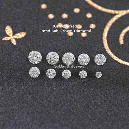 Round lab-grown diamonds displayed in a neat grid, close-up