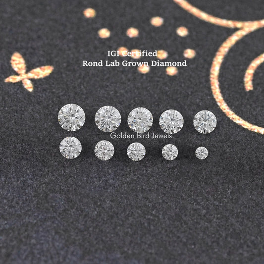 Round lab-grown diamonds displayed in a neat grid, close-up