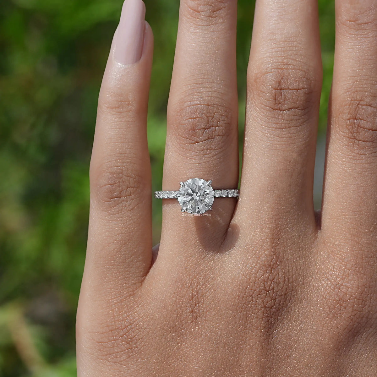 Close-Up View of Round Cut Lab Grown Diamond Ring In White Gold