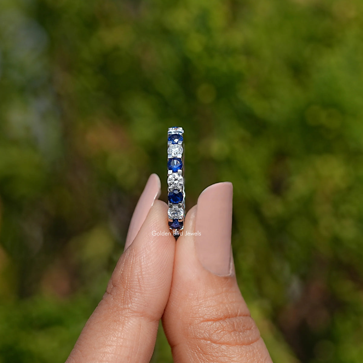 Side View Of Blue Gemstone Eternity Band
