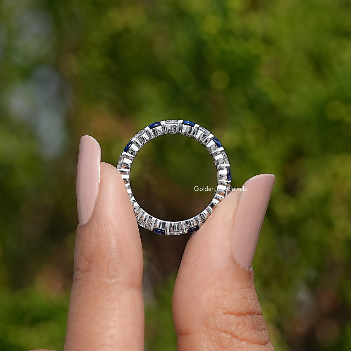 Back View Of Round Cut Gemstone Eternity Band
