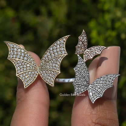 Butterfly moissanite cocktail ring with two pavé butterfly motifs