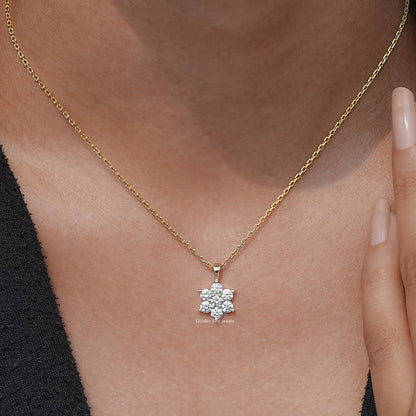 View Of Round Cut Diamond Floral Pendant In Women's