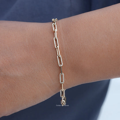 In Hand Showing View Of Lab Diamond Round Cut Link Bracelet