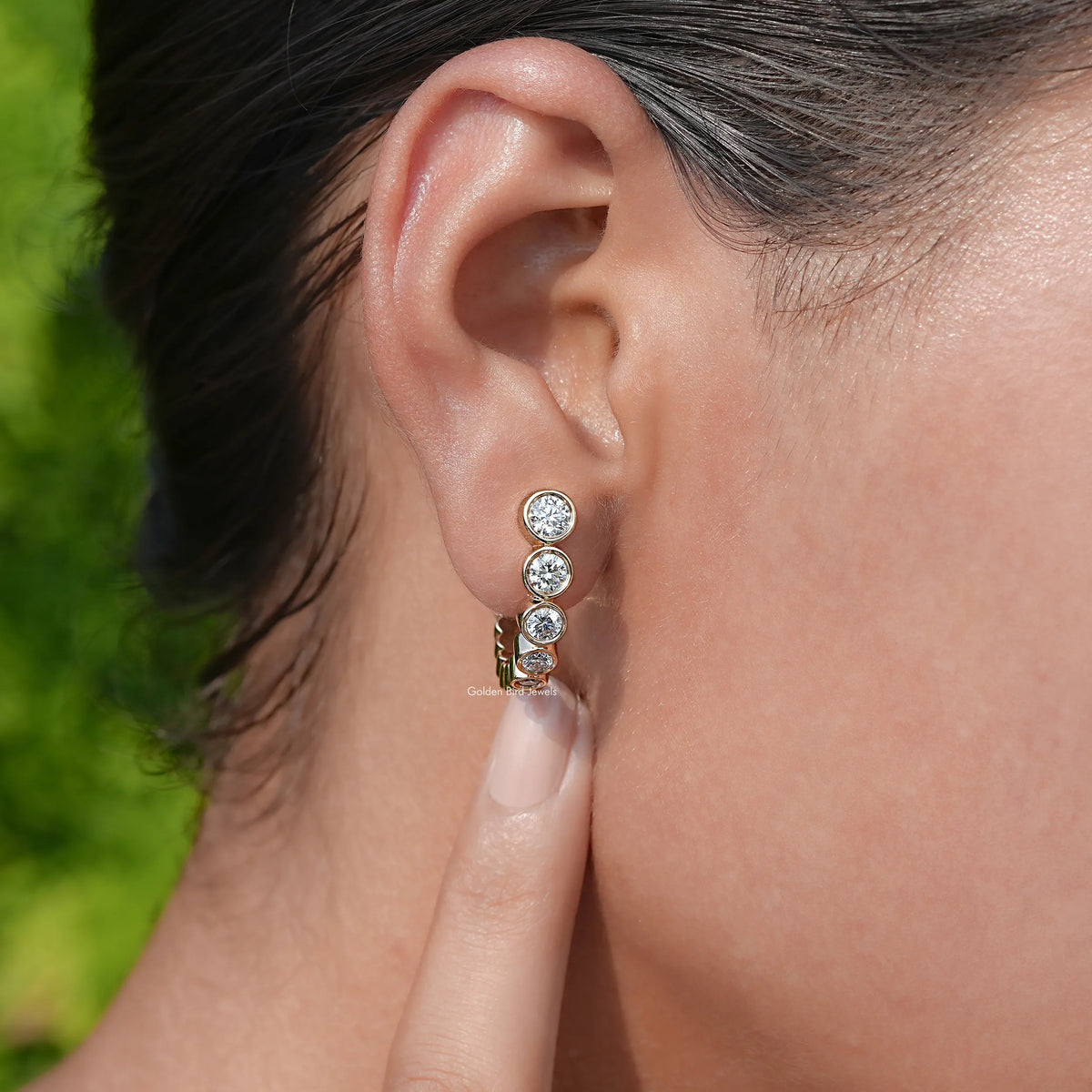 View of Round Cut Lab Diamond C Hoop Earrings In Women Ear's