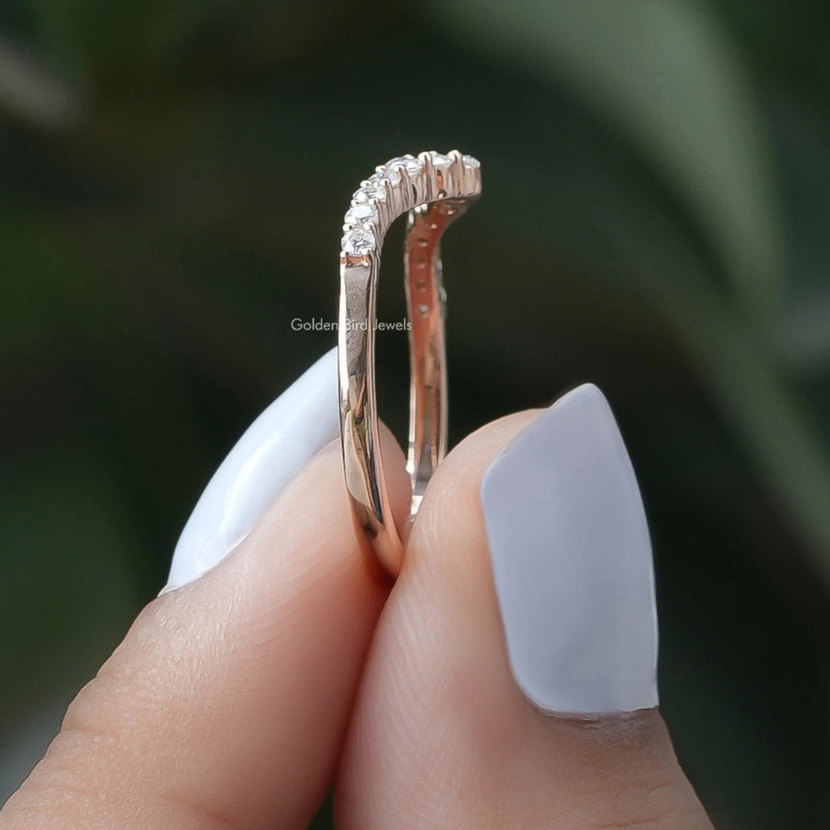 Chevron eternity band ring with round lab diamonds, side profile