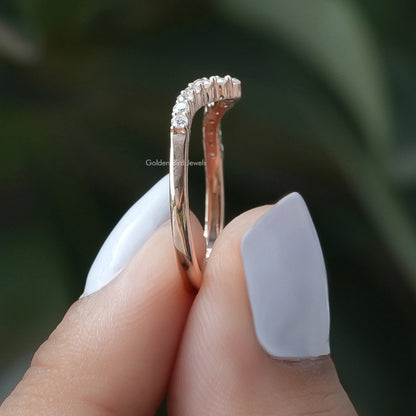 Chevron eternity band ring with round lab diamonds, side profile