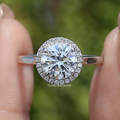 Front View of Round Cut Lab Diamond Halo Engagement Ring
