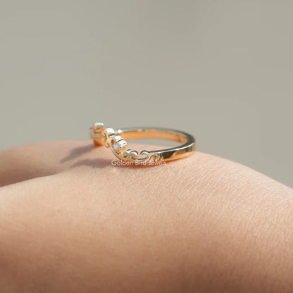 Gold-tone open cuff stacking band ring with round lab diamonds, close side detail