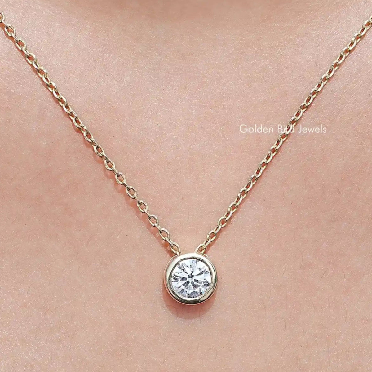 Front View of Round Cut Lab Diamond Bezel Set Solitaire Pendant