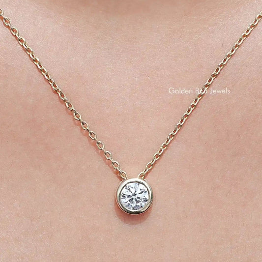 Front View of Round Cut Lab Diamond Bezel Set Solitaire Pendant