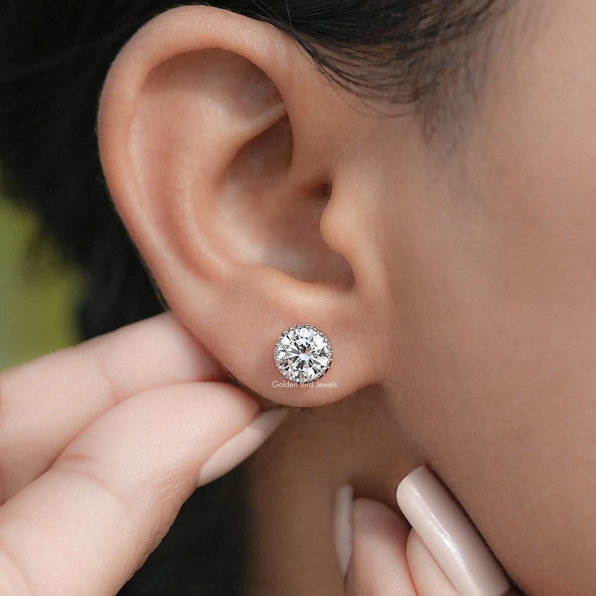 Front view of Lab Diamond Stud Earrings in white gold
