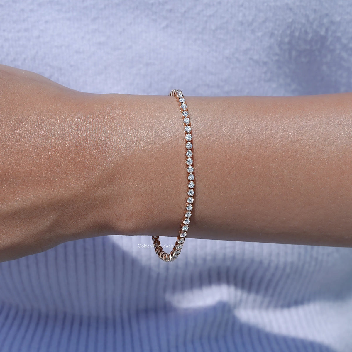 Front view of Round Cut Lab Diamond Tennis Bracelet In hand