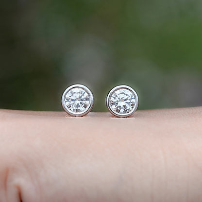 Front view of Round Cut Diamond Bezel Set Stud Earrings