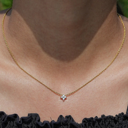 Neck's View Of Round Cut Lab Grown Flower Diamond Pendant In A Women's