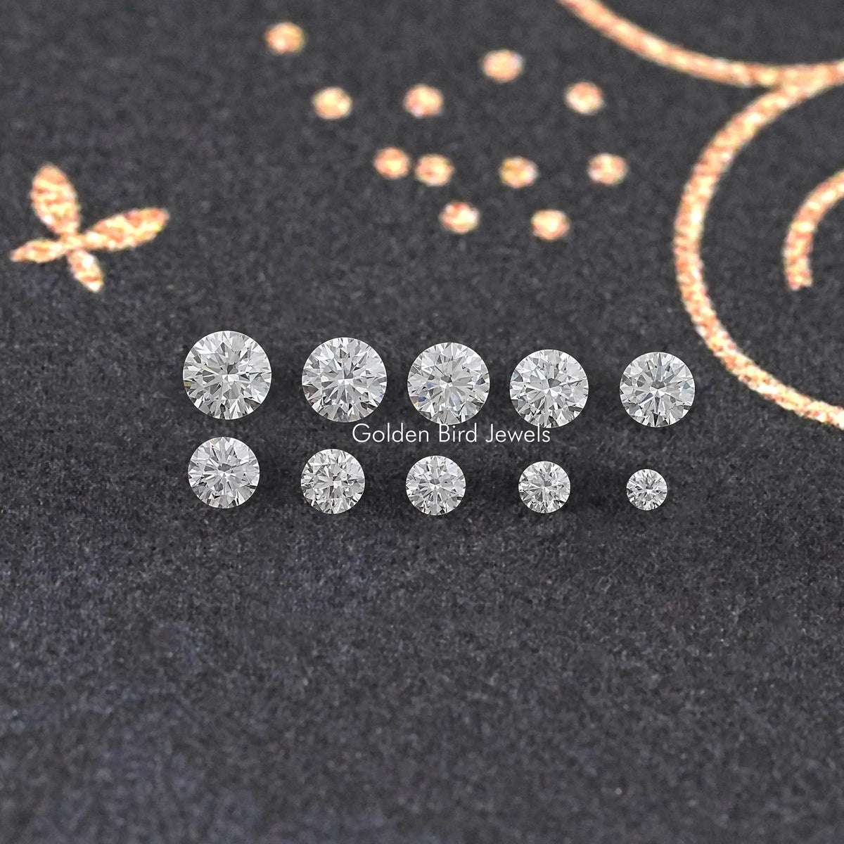 Multiple round lab-grown diamonds displayed in a grid, close-up