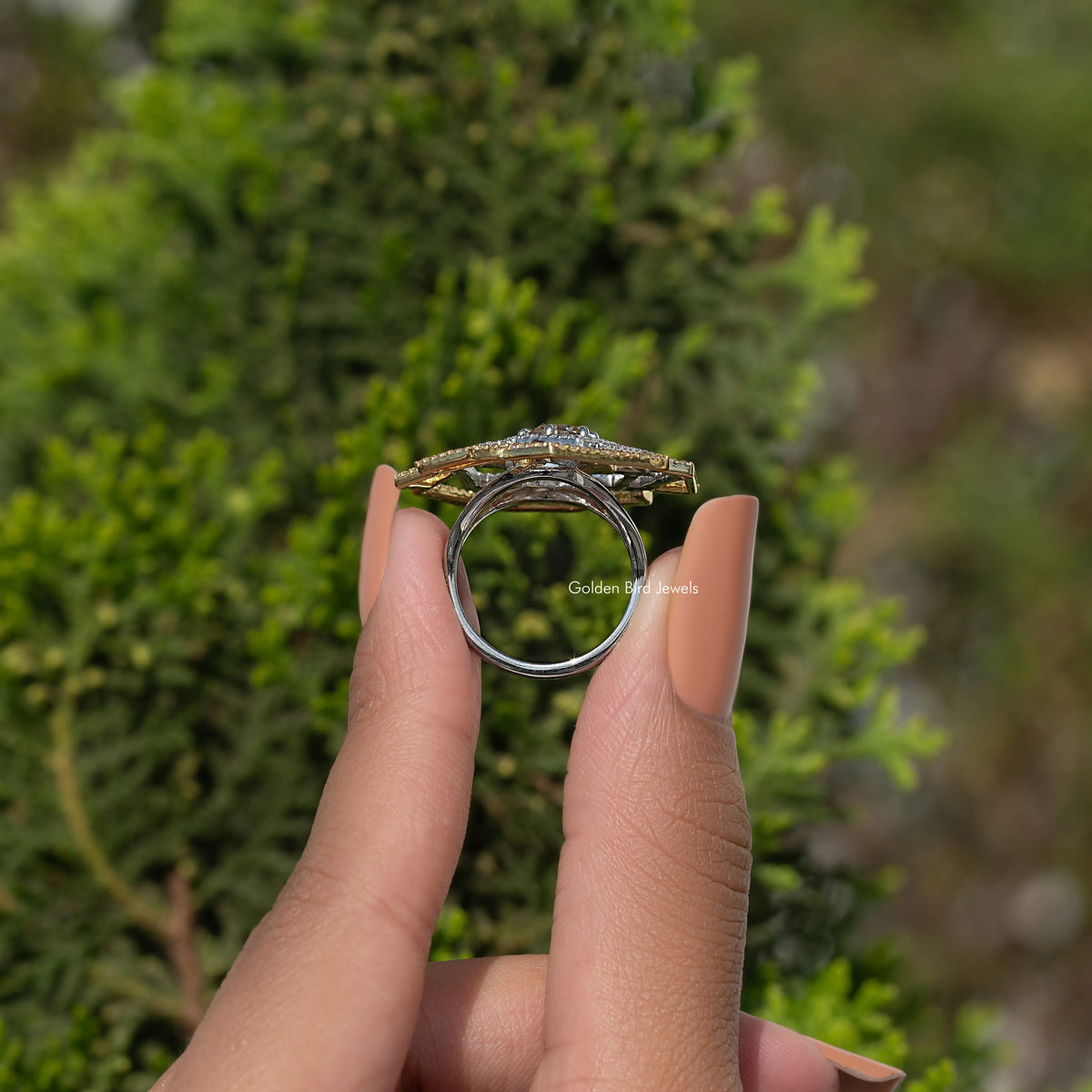 925 sterling silver engagement ring with round moissanite center and openwork halo