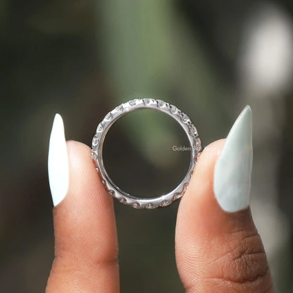 Round-cut moissanite eternity stacking band, sterling silver with prong-set stones