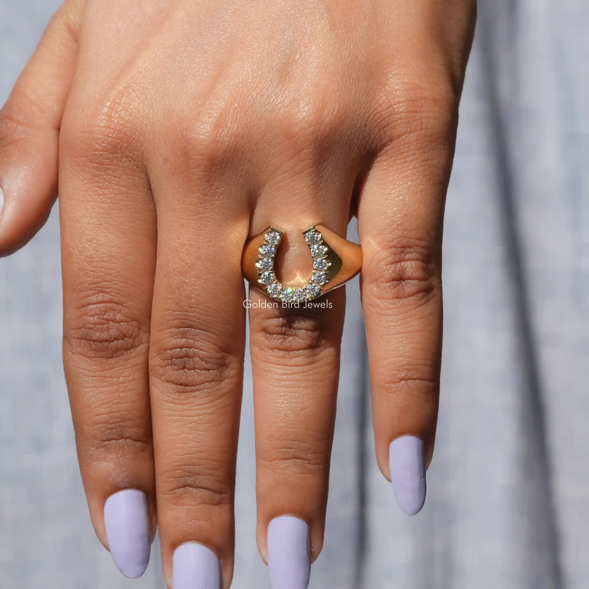 View of moissanite Wedding Horseshoe Ring for Women