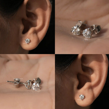 In 4 image view of stud moissanite  earings 