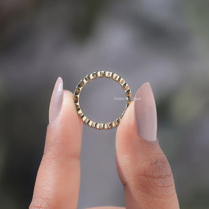 Back View of Round Diamond Bezel Set Eternity Band In two fingers