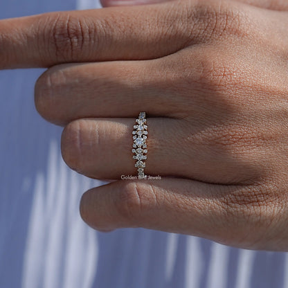 Close View Of Round Shaped Lab Diamond Cluster Engagement Ring
