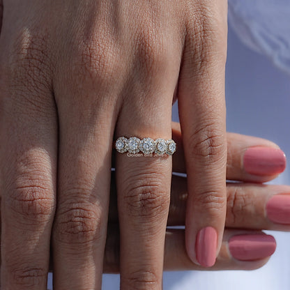 Detailed View Of Lab Diamond Round Five Stone Halo Band
