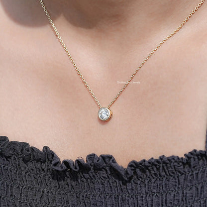 neck View of Round Cut Lab Diamond Bezel Set Solitaire Pendant