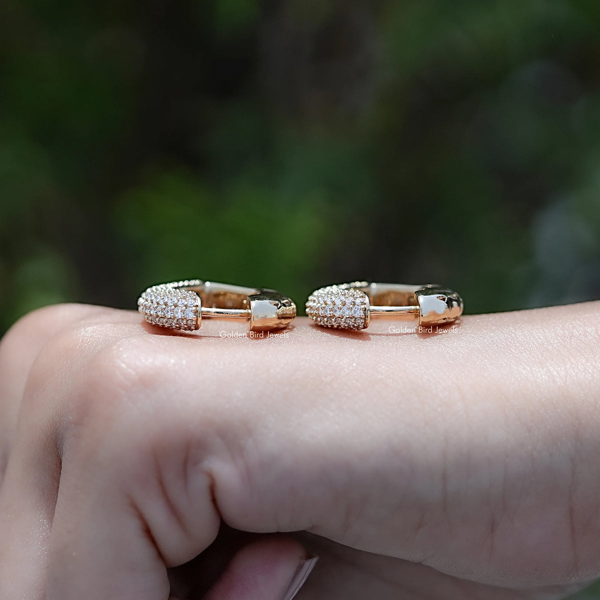 Pair of round-cut lab diamond pavé hoop earrings in gold