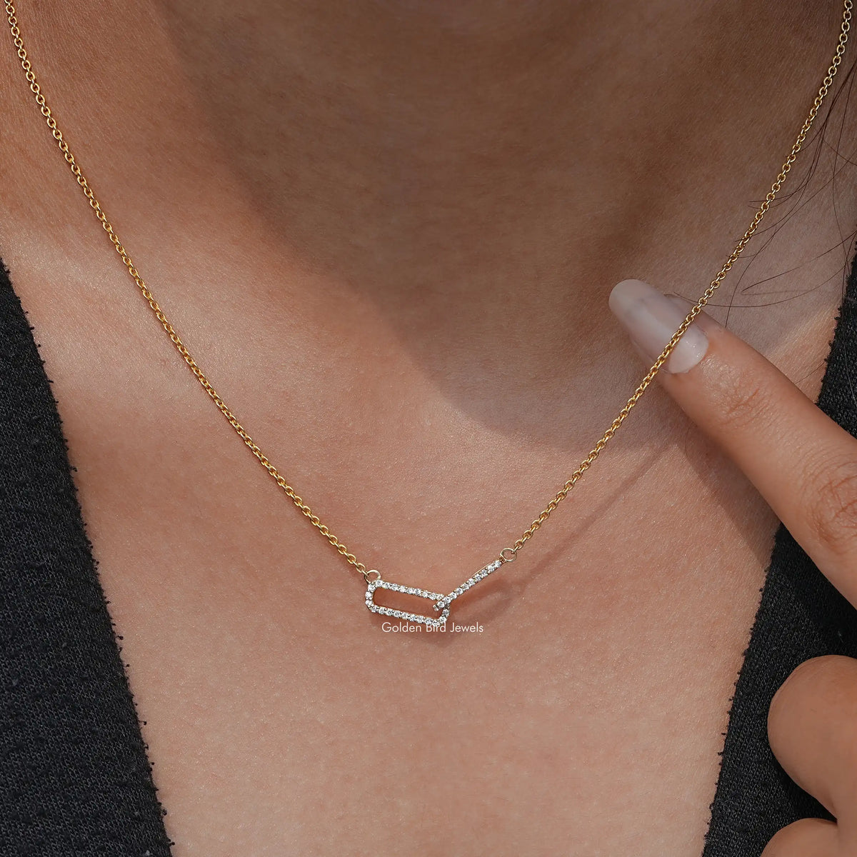 View of Round Cut Lab Diamond Pendant In Yellow Gold