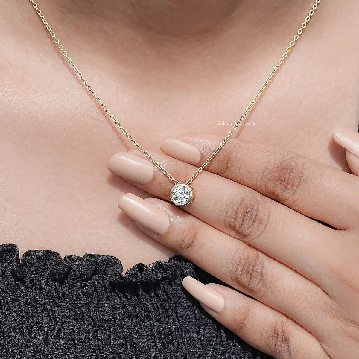 detail view of Round Cut Lab Diamond Pendant