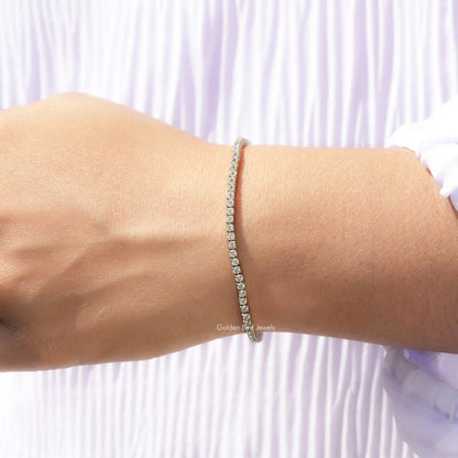 Close View Of Round Cut Lab Diamond Tennis Bracelet