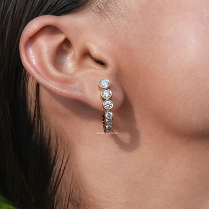 Front View of Lab Grown Diamond C Hoop Earrings In Yellow Gold
