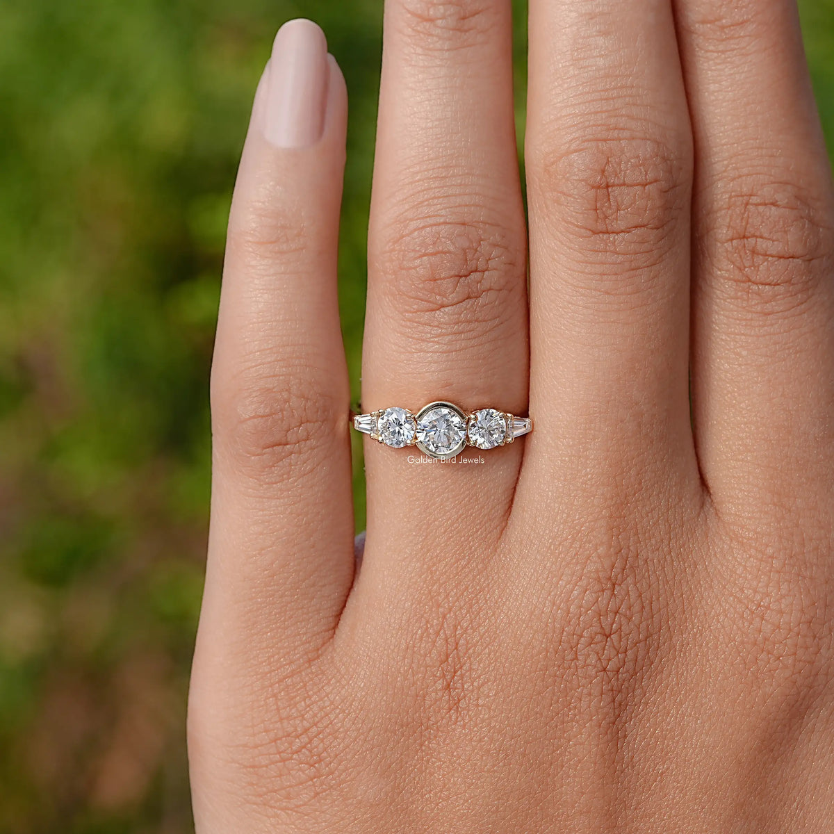 View of Round Cut Lab Grown Diamond Ring In White Gold