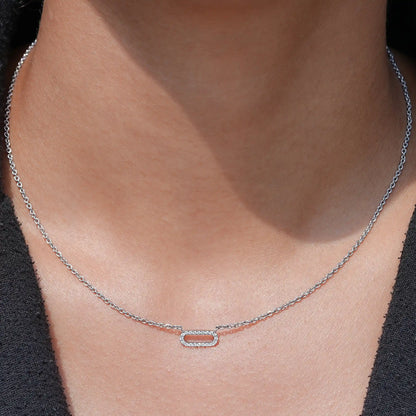 View Of Round Cut Lab Grown Paperclip Diamond Pendant In white Gold