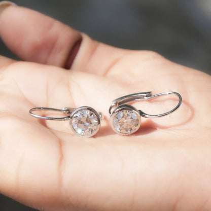 [White Gold Round Cut Dangle Drop Earrings]-[Golden Bird Jewels]