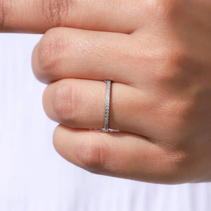 925 sterling silver eternity band ring, close side view on hand