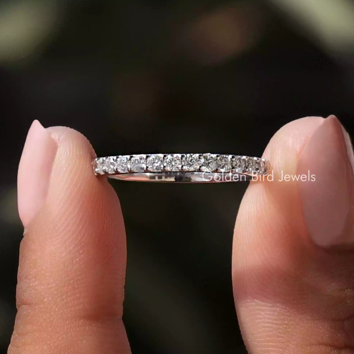 Front view of Round Moissanite Half Eternity Stacking Band	