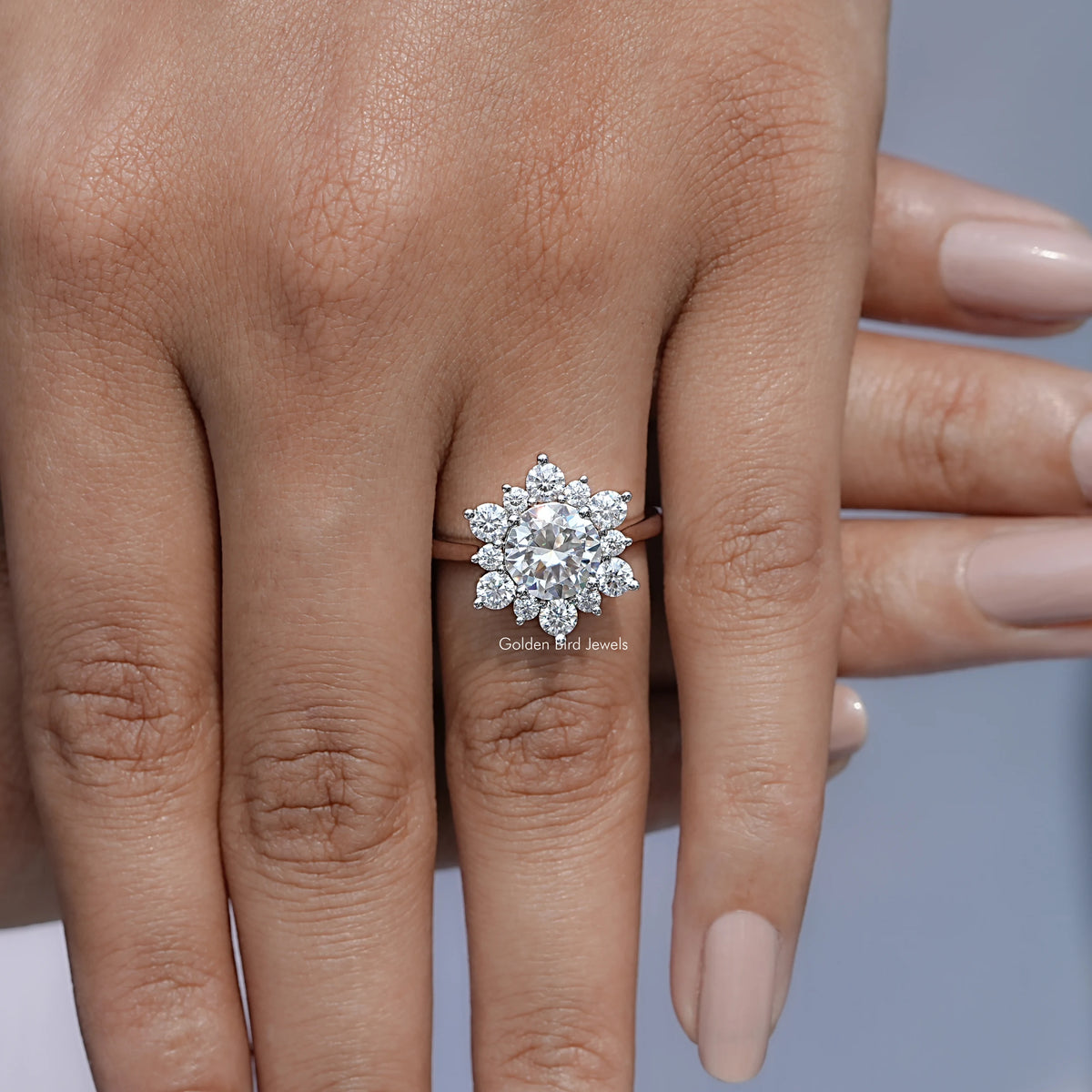 Top View Of Round Cut Moissanite Ring in prongs setting 