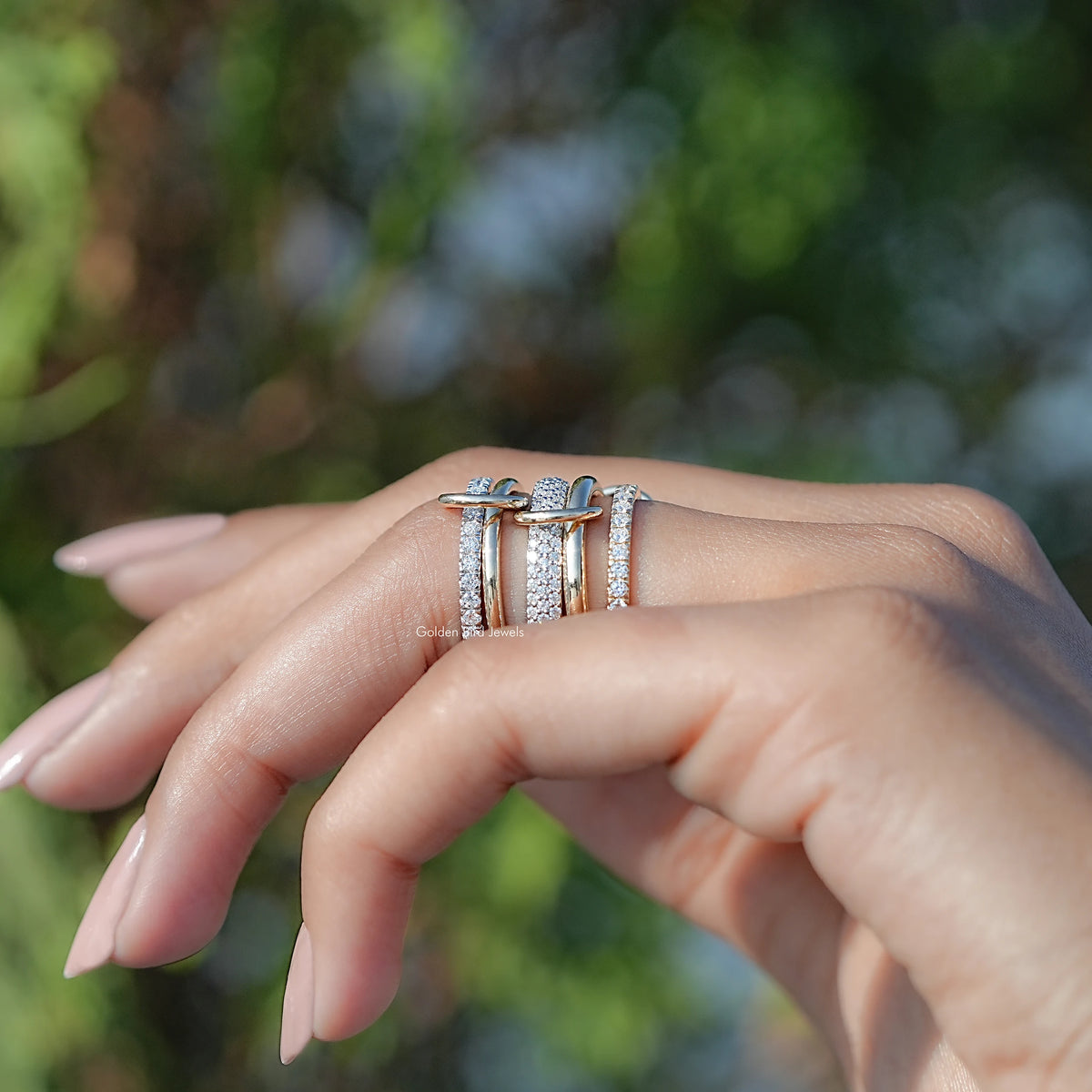 In finger view of Round Cut Moissanite Solitaire Ring
