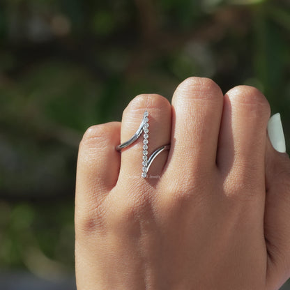 View of Round Cut Diamond Vertical Bypass Ring In White Gold